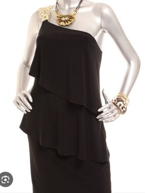Betsy & Adam Black One-Shoulder Ruffle Dress
